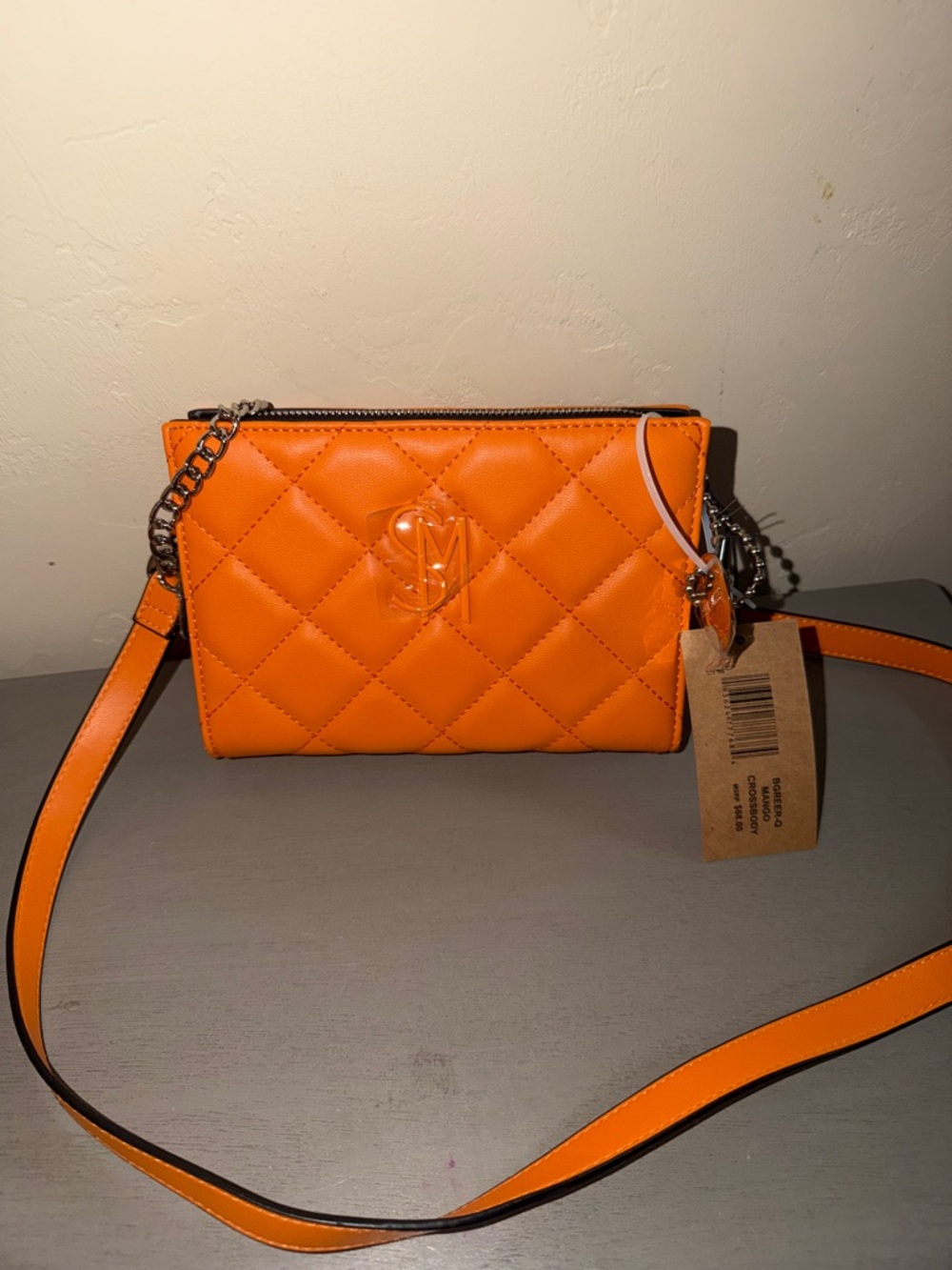 Steve Madden Quilted Orange Crossbody Bag with Chain Strap